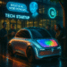 A shiny smart car ejecting toast from its dashboard.